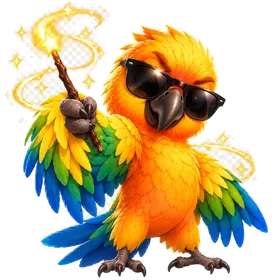 Vẹt ParrOten đeo kính râm cầm đũa phép